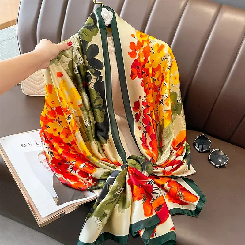180x90 Cm Large Silk Soft Scarf Stylish Print Elegant Wrap