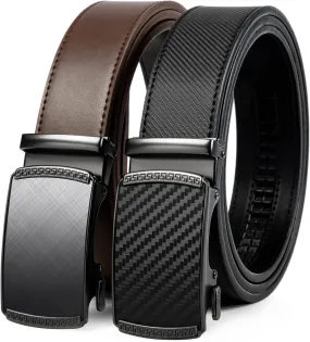 2 Pack Ratchet Belt 1 3/8", Mens leather Dress Belt in Gift Set Size 28"-62" Adjustable waist Trim to Fit