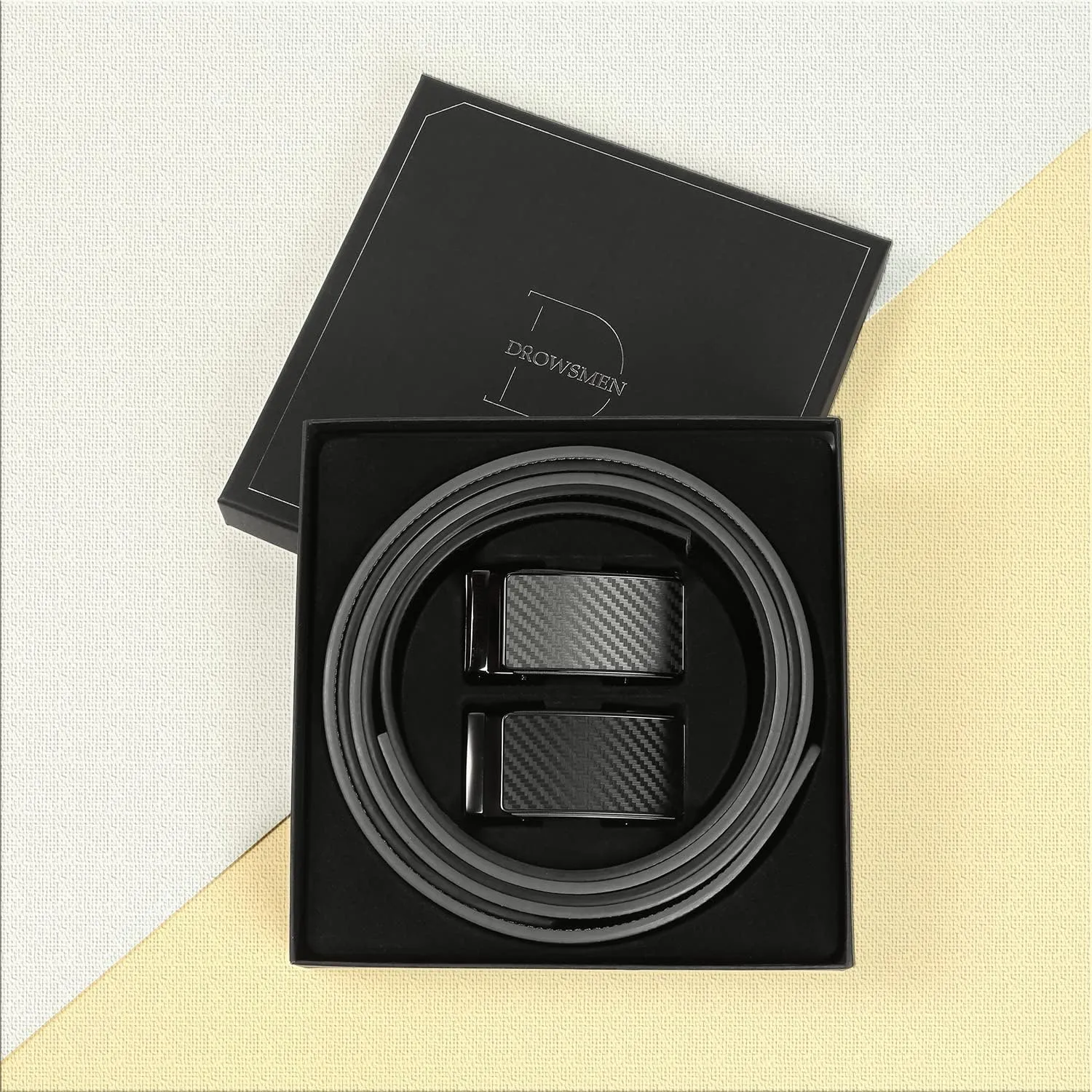 2 Pack Ratchet Belt 1 3/8", Mens leather Dress Belt in Gift Set Size 28"-62" Adjustable waist Trim to Fit