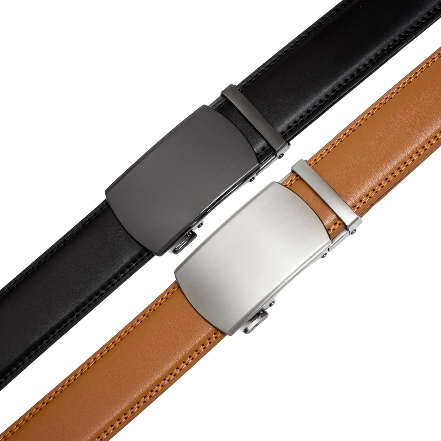 2 Pack Ratchet Belt 1 3/8", Mens leather Dress Belt in Gift Set Size 28"-62" Adjustable waist Trim to Fit