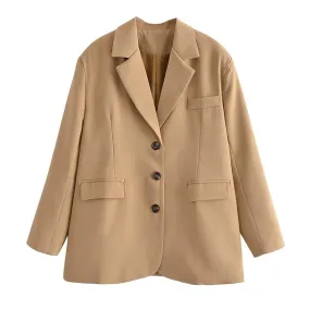 2022 Autumn New Design Brown Single Breasted Oversized Midi Blazer