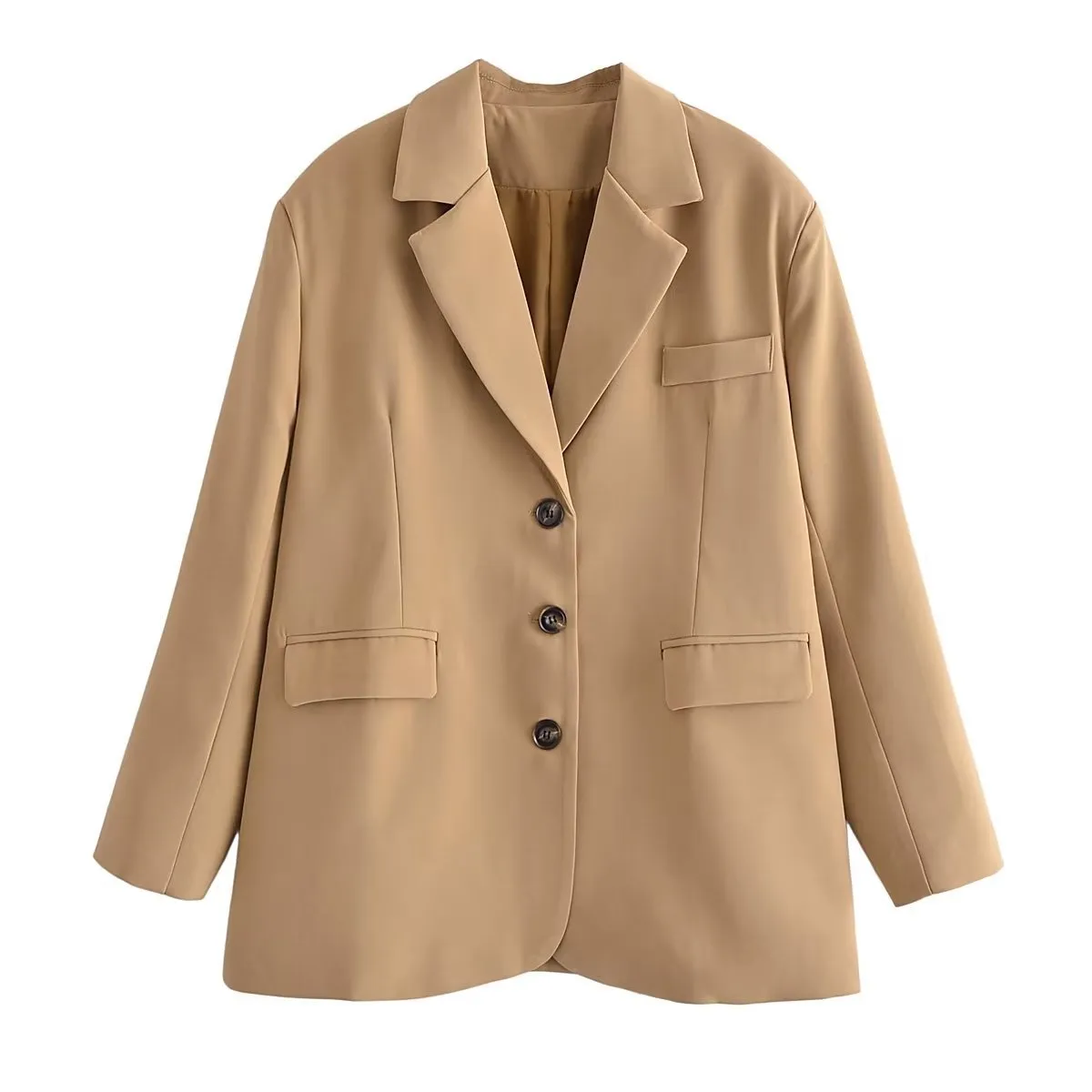2022 Autumn New Design Brown Single Breasted Oversized Midi Blazer