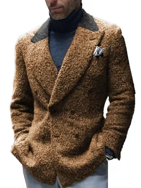 【24-hour shipping】Vintage Sherpa Contrast Stitching Double Pocket Casual Retro Lapel Blazer