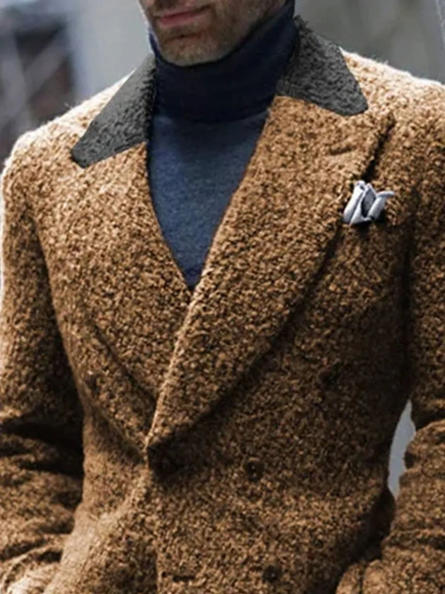 【24-hour shipping】Vintage Sherpa Contrast Stitching Double Pocket Casual Retro Lapel Blazer