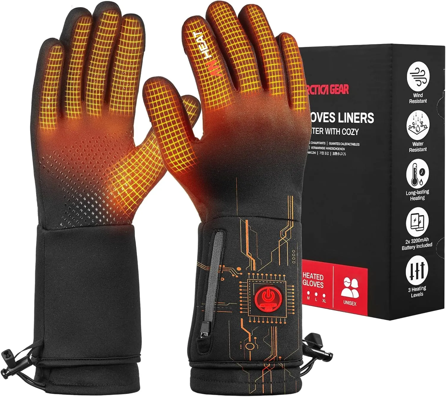 Antarctica Gear Winter Liners Heating Gloves for Men and Women, 3200mAh Rechargeable Battery Included, Hand Warm Gloves for Cold Weather