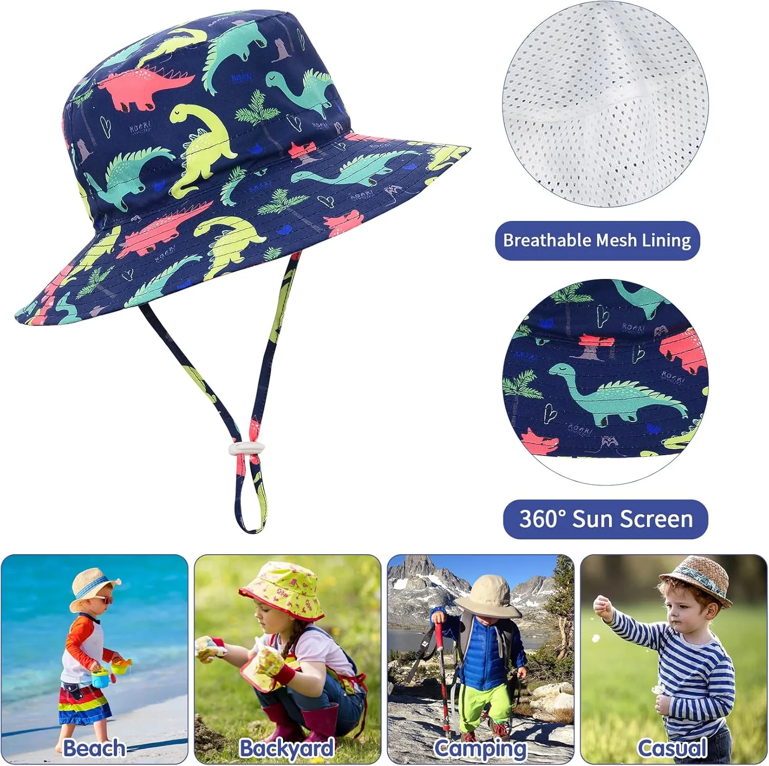 Baby Sun Hat UPF 50  Sun Protective Toddler Bucket Hat Summer Kids Beach Hats Wide Brim Outdoor Play Hat for Boys Girls
