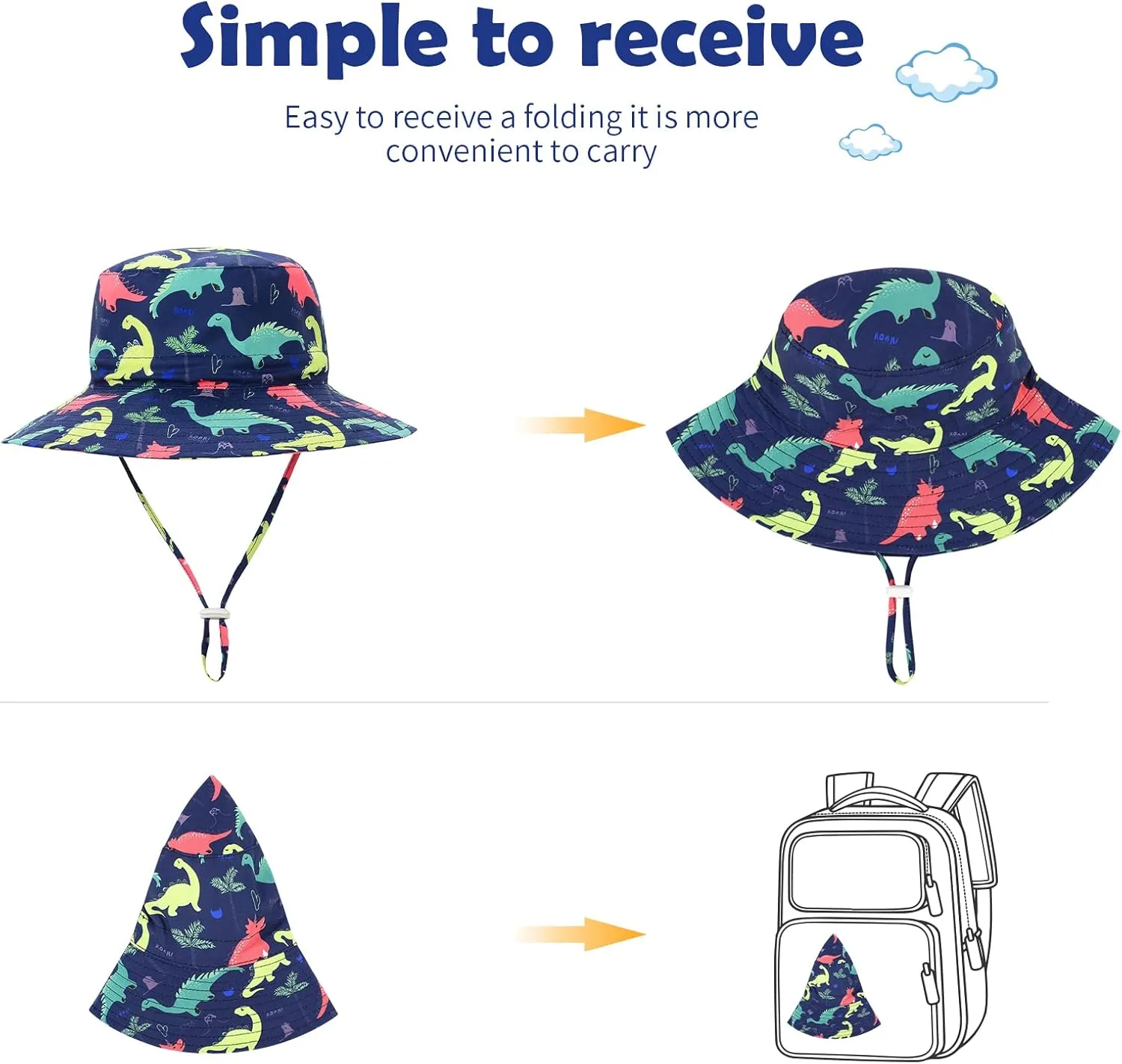 Baby Sun Hat UPF 50  Sun Protective Toddler Bucket Hat Summer Kids Beach Hats Wide Brim Outdoor Play Hat for Boys Girls