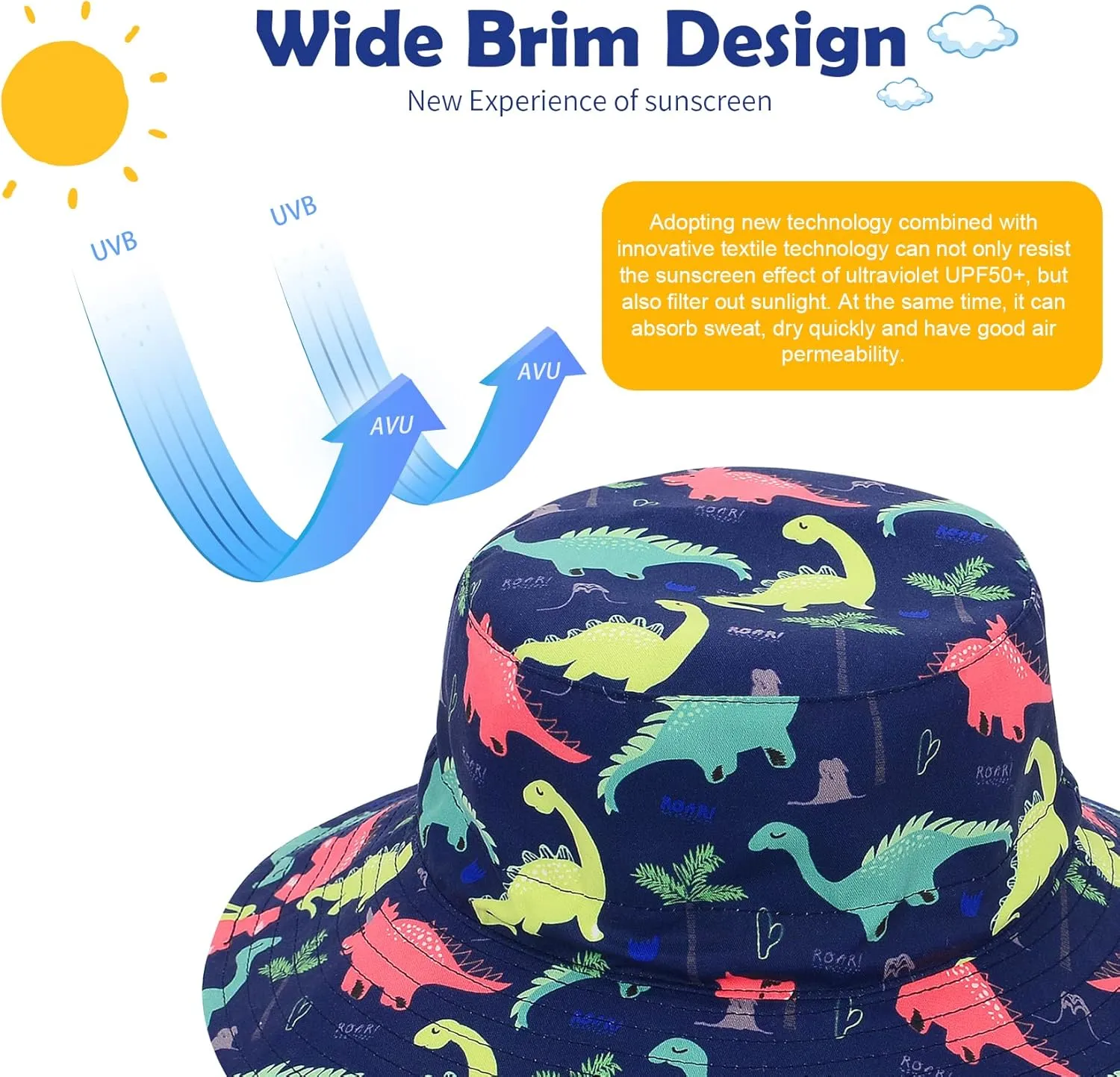 Baby Sun Hat UPF 50  Sun Protective Toddler Bucket Hat Summer Kids Beach Hats Wide Brim Outdoor Play Hat for Boys Girls
