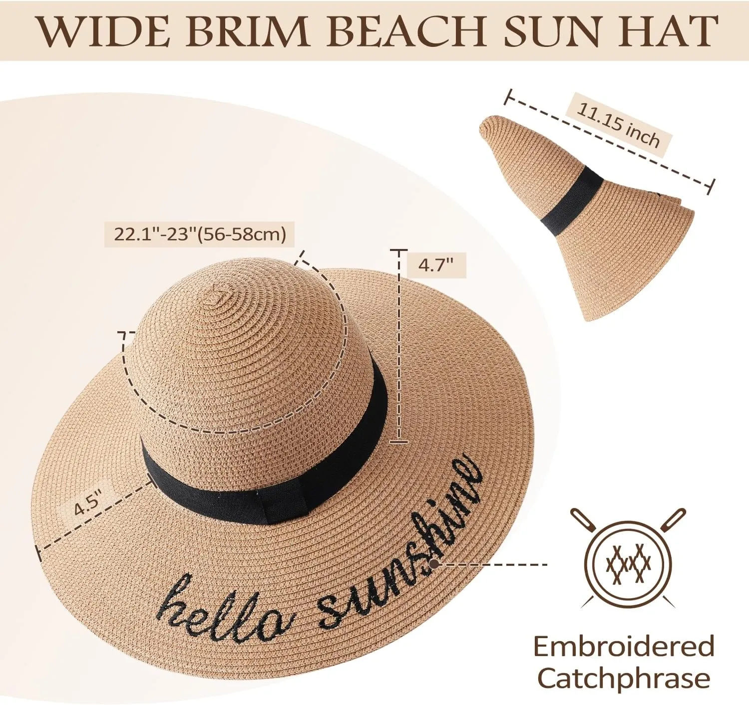 Beach Sun Hats for Women, Straw Hat for Women, Womens Sun Hat UPF 50  UV Protection, Summer Hats Packable Foldable