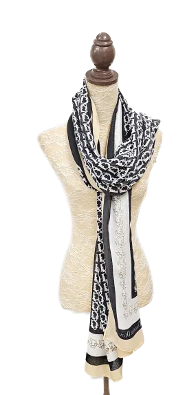 Black & Cream Beige Letter Printed Scarf