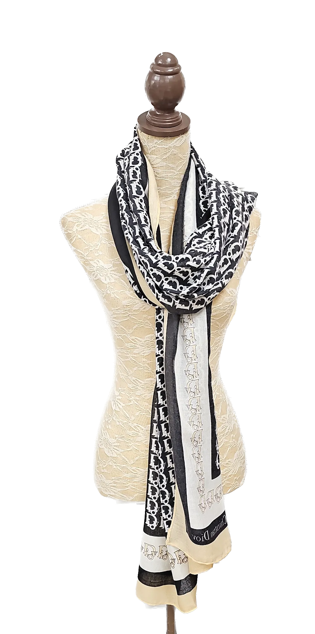 Black & Cream Beige Letter Printed Scarf