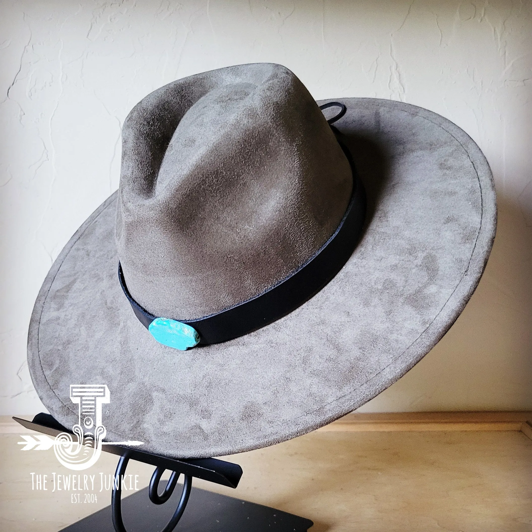 Black Leather Hat Band w/ Turquoise Slab   Choice of Boho Hat