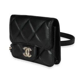 Black Quilted Lambskin Elegant Chain Mini  Belt Bag