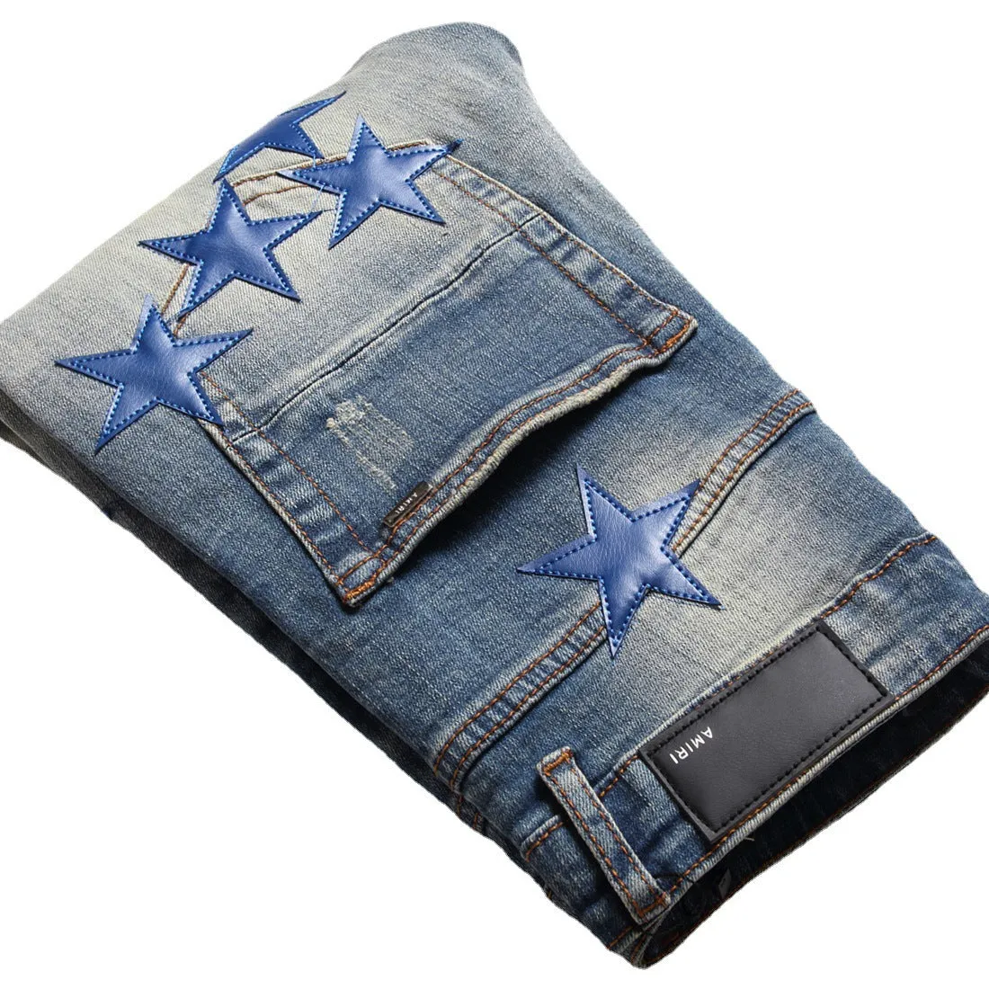 Blue stars embroidery men jeans