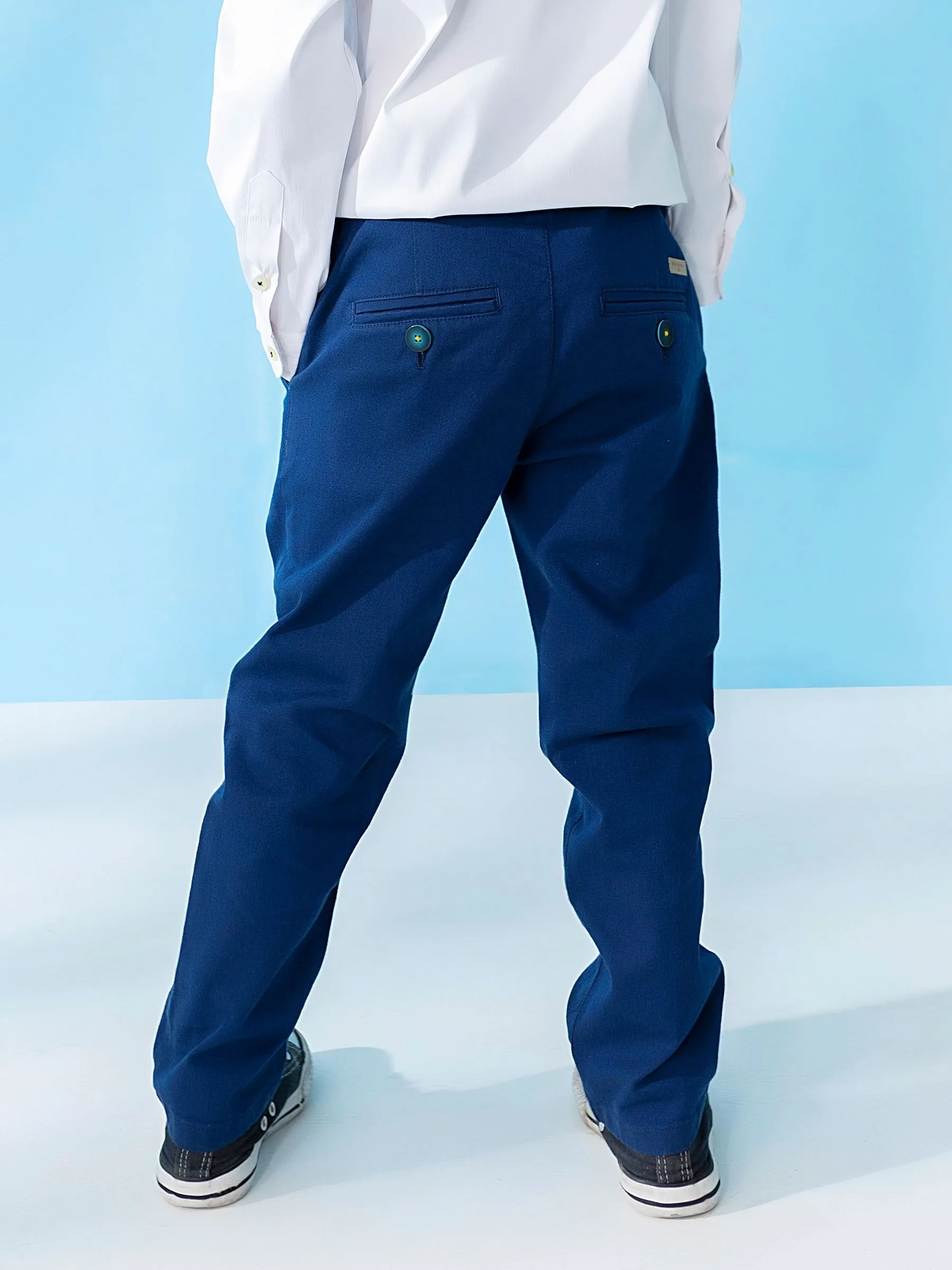 Blue Structured Casual Trouser With Stretch