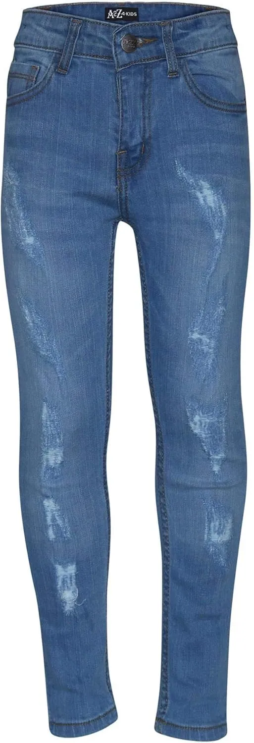 Boys Stretchy Jeans Kids Ripped Denim Skinny Jeans Pants Trousers Age 5-13 Years