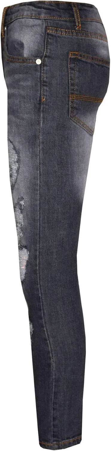 Boys Stretchy Jeans Kids Ripped Denim Skinny Jeans Pants Trousers Age 5-13 Years