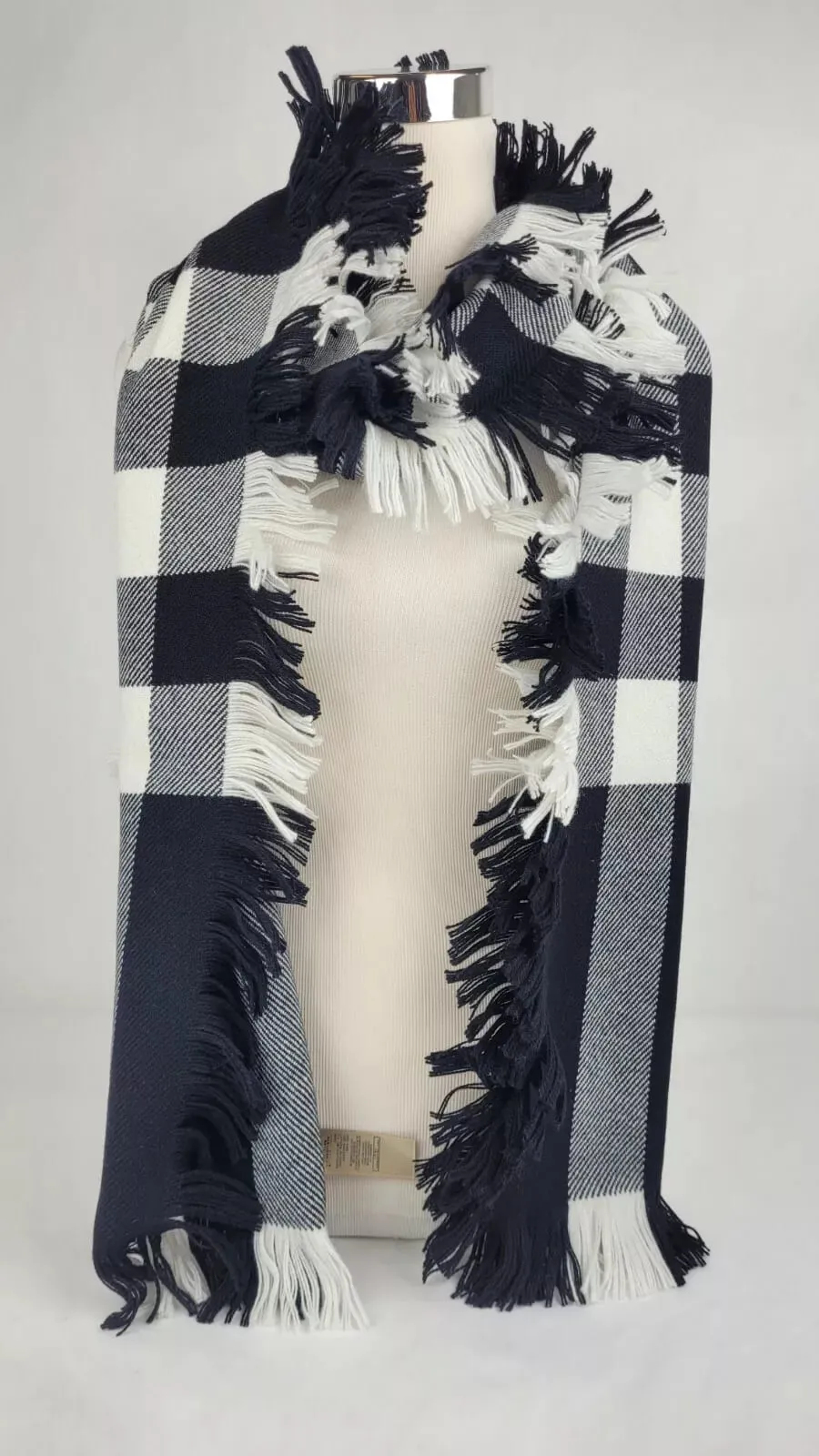 Burberry Black Half Mega Fashion Check Fringe Wool Scarf