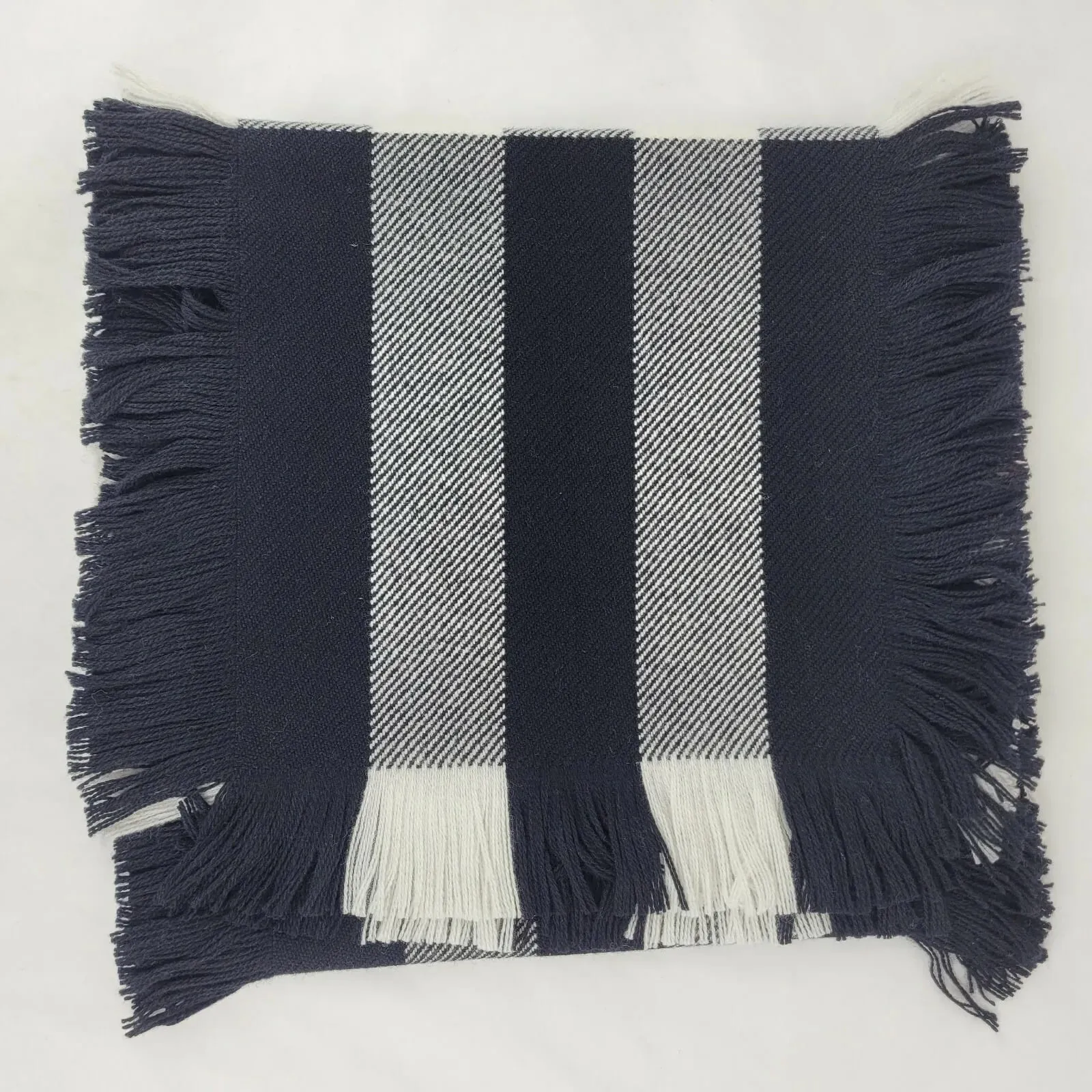 Burberry Black Half Mega Fashion Check Fringe Wool Scarf