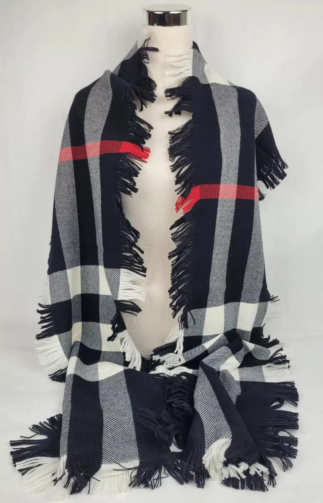 Burberry Black Half Mega Fashion Check Fringe Wool Scarf