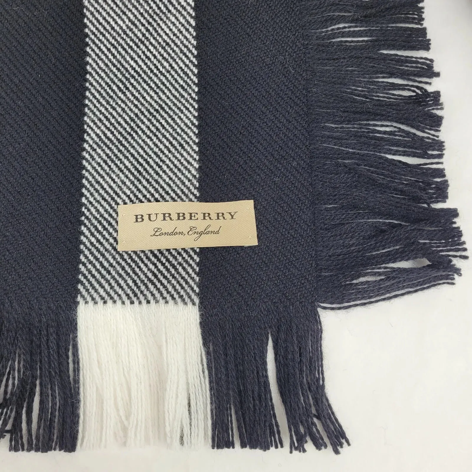 Burberry Black Half Mega Fashion Check Fringe Wool Scarf