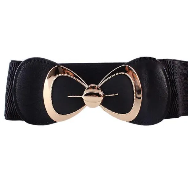 Chinish Women Fashion Bowknot Buckle Waistband Wide Elastic Stretch Waist Belt