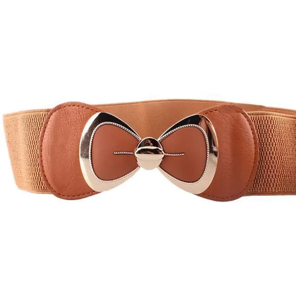 Chinish Women Fashion Bowknot Buckle Waistband Wide Elastic Stretch Waist Belt
