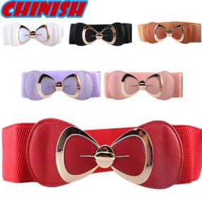 Chinish Women Fashion Bowknot Buckle Waistband Wide Elastic Stretch Waist Belt