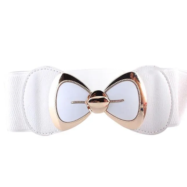 Chinish Women Fashion Bowknot Buckle Waistband Wide Elastic Stretch Waist Belt