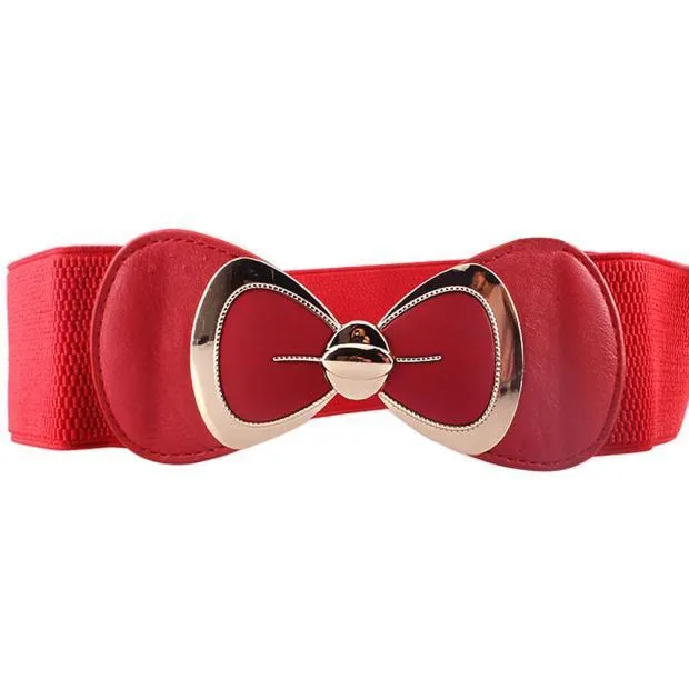 Chinish Women Fashion Bowknot Buckle Waistband Wide Elastic Stretch Waist Belt