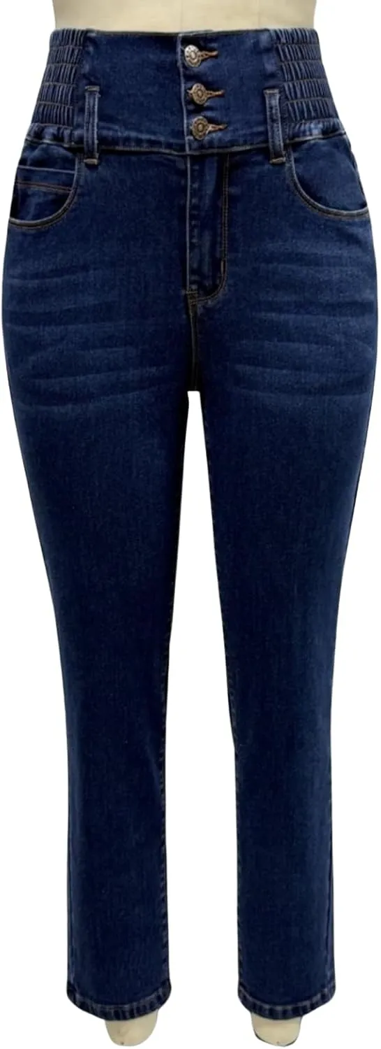 Colombian Jeans Women Butt Lifting Elastic Waist High Waisted Jeans Tummy Control Stretchy Skinny Pants