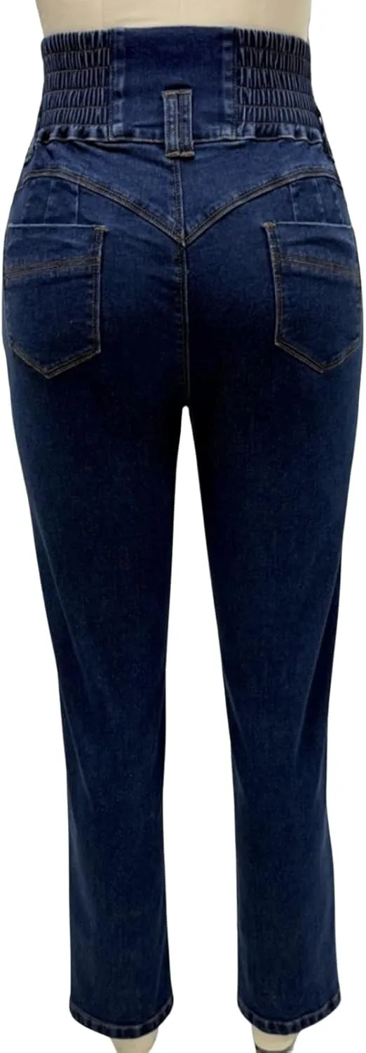 Colombian Jeans Women Butt Lifting Elastic Waist High Waisted Jeans Tummy Control Stretchy Skinny Pants