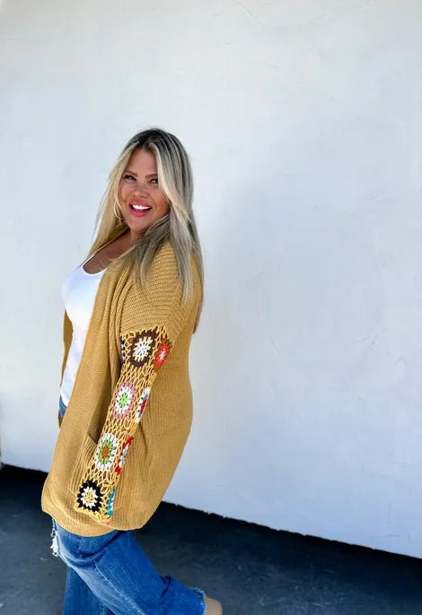 Crochet Sleeve Cardigan (Mustard)