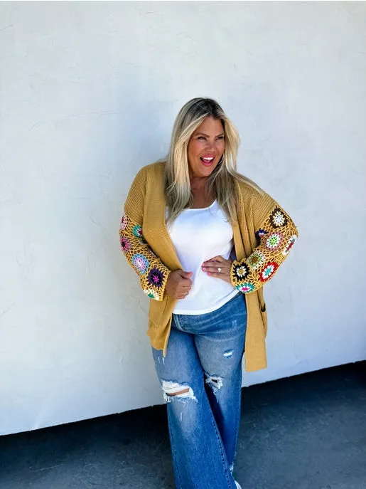 Crochet Sleeve Cardigan (Mustard)