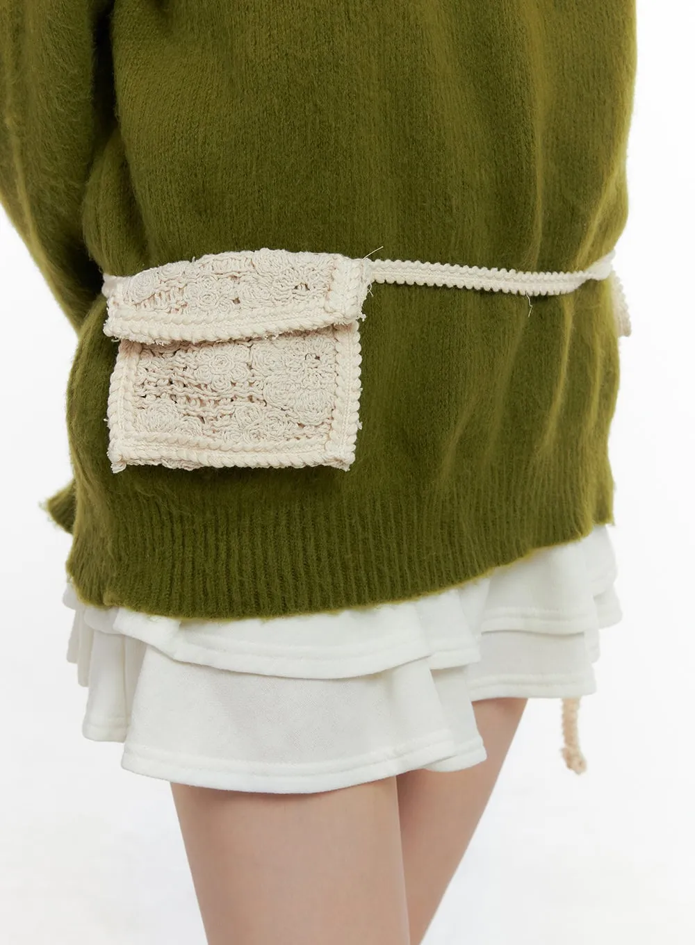 Elegant Lace Cotton Belt with Pocket CS410
