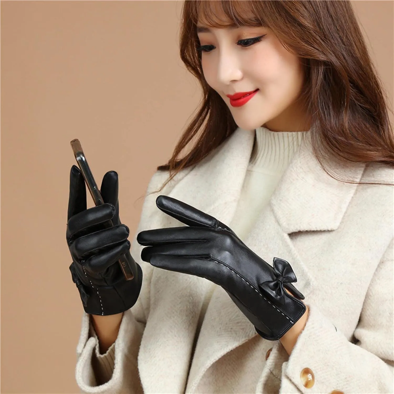 Elegant Warm Gloves Women Soft PU Leather Gloves for Women Winter Warm Fashion Gloves Winter Gloves for Women Driving