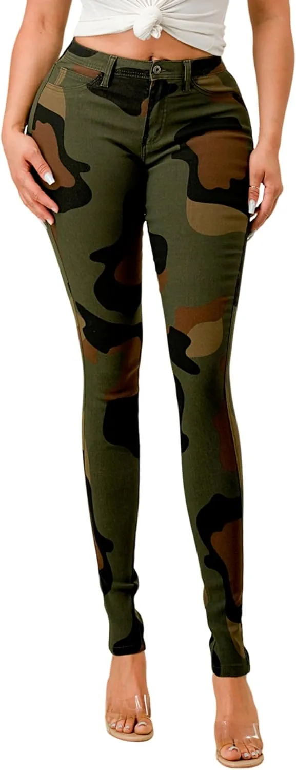 FASHION-LAND High Waisted-Rise Colored Jeans Ripped Destroyed Distressed Stretchy