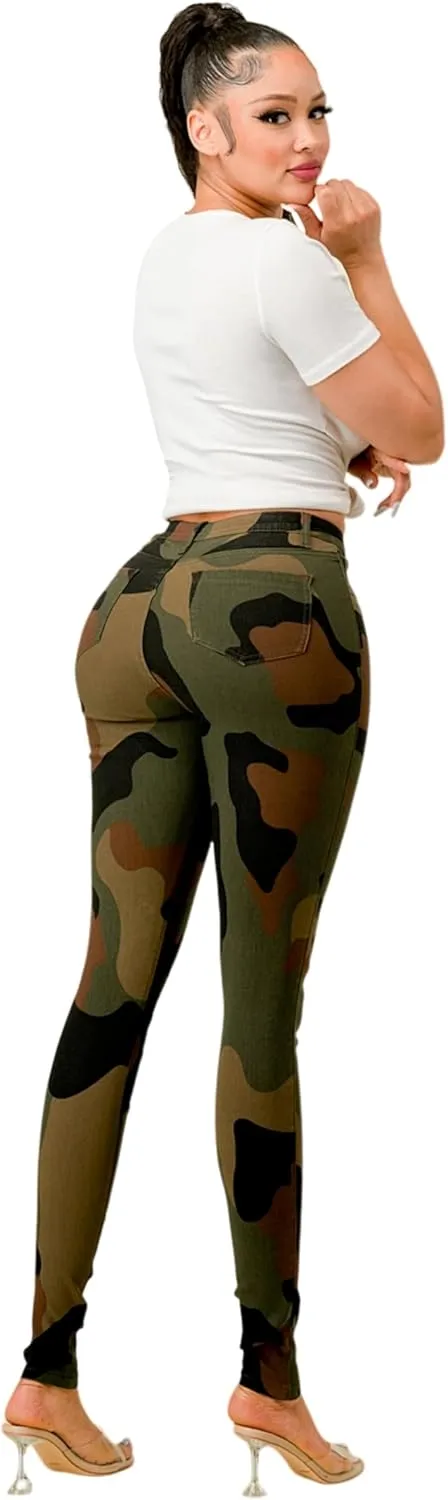 FASHION-LAND High Waisted-Rise Colored Jeans Ripped Destroyed Distressed Stretchy