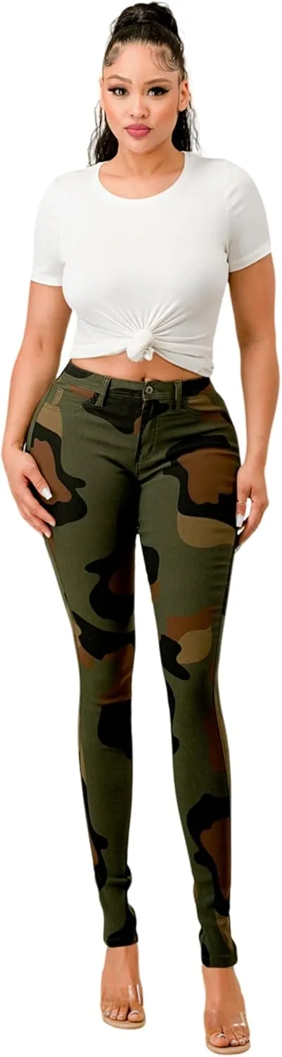 FASHION-LAND High Waisted-Rise Colored Jeans Ripped Destroyed Distressed Stretchy