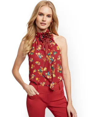 Flower-Pin Halter Blouse