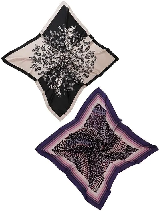 Four Leaf Women's Polyester Satin Silk Square Printed Scarf Pack of 2