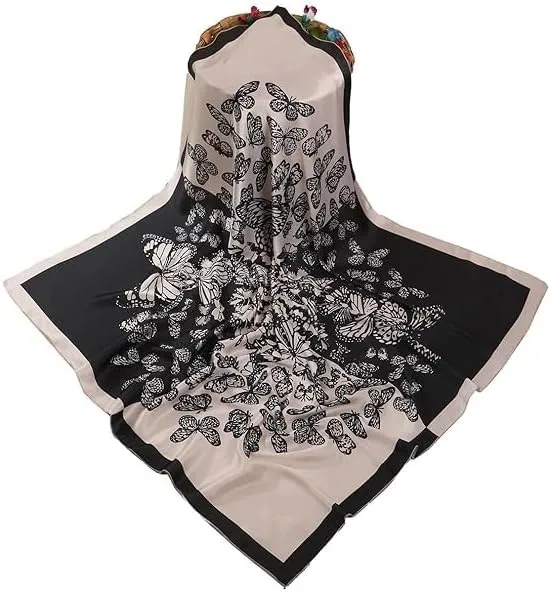Four Leaf Women's Polyester Satin Silk Square Printed Scarf Pack of 2