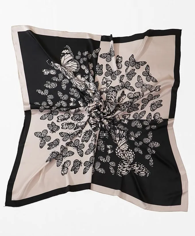 Four Leaf Women's Polyester Satin Silk Square Printed Scarf Pack of 2