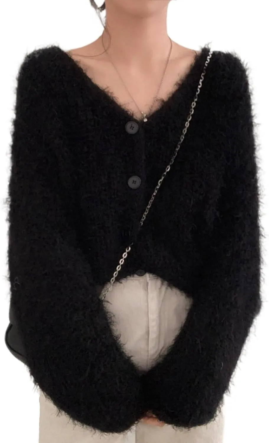 Fuzzy Mohair Cropped Cardigan Women Coquette Soft Warm Cardigan Trendy Fall Open Front Cardigan Sweaters