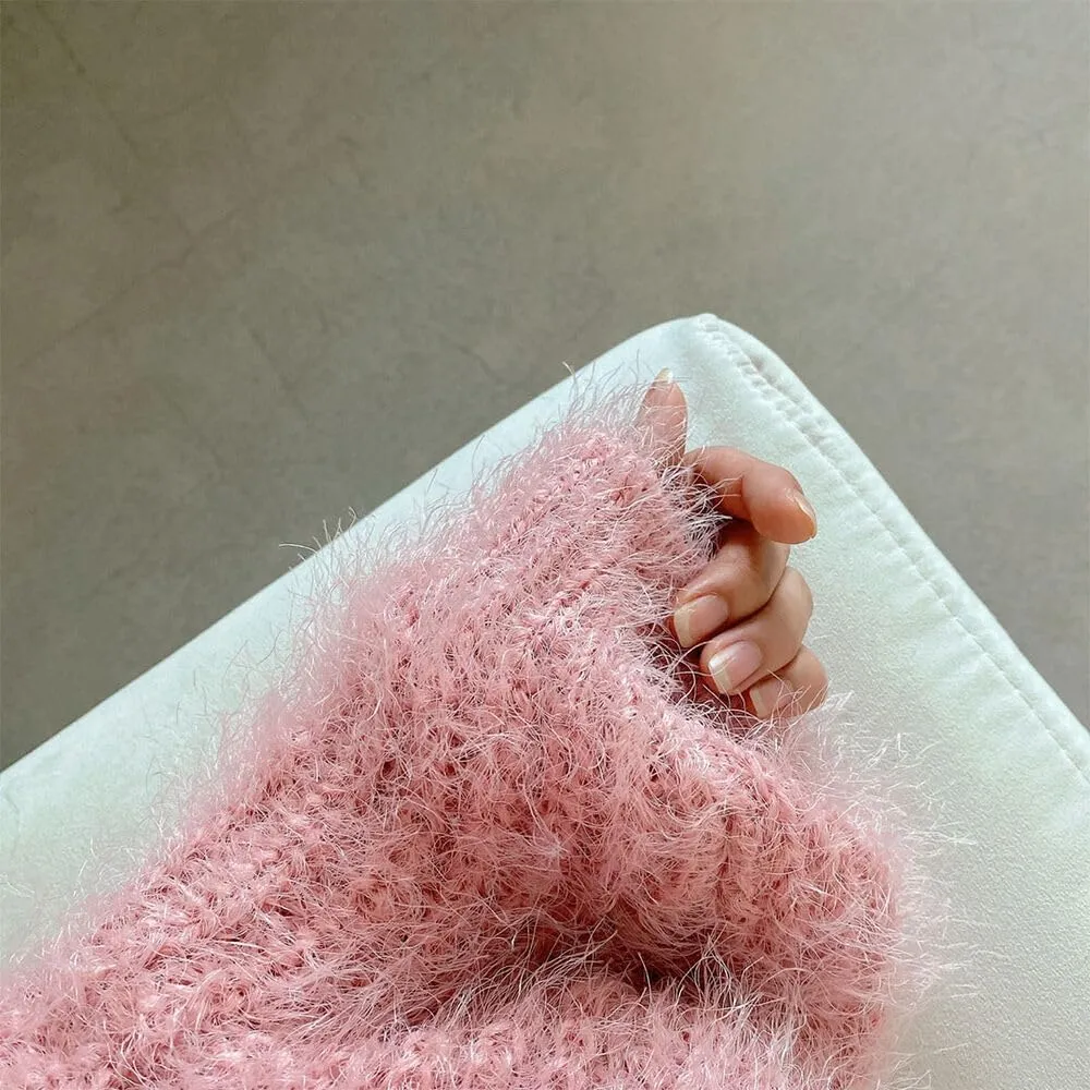 Fuzzy Mohair Cropped Cardigan Women Coquette Soft Warm Cardigan Trendy Fall Open Front Cardigan Sweaters