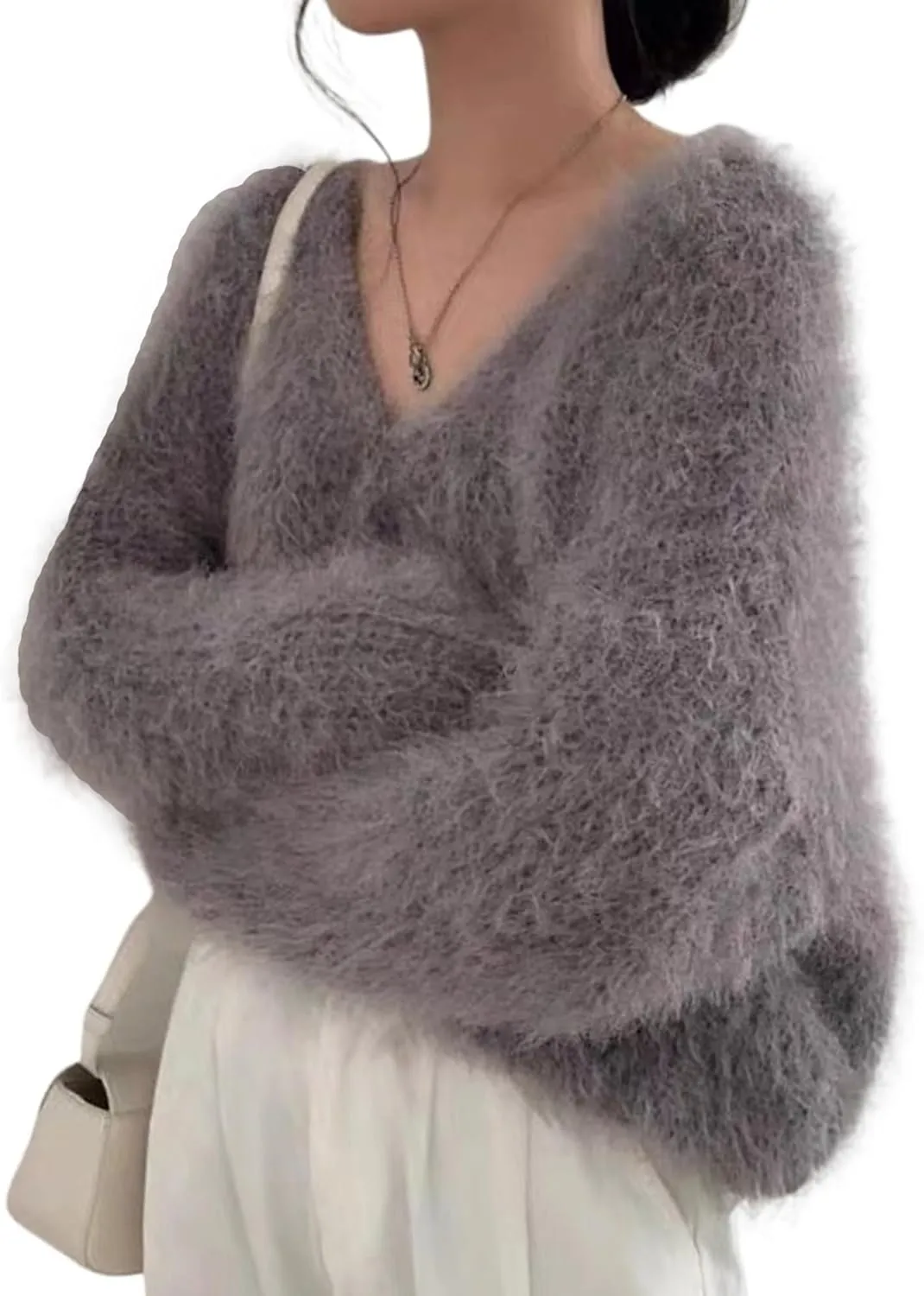 Fuzzy Mohair Cropped Cardigan Women Coquette Soft Warm Cardigan Trendy Fall Open Front Cardigan Sweaters