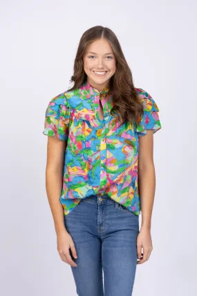 Gilner Farrar Dray Blouse in Brushstroke Floral