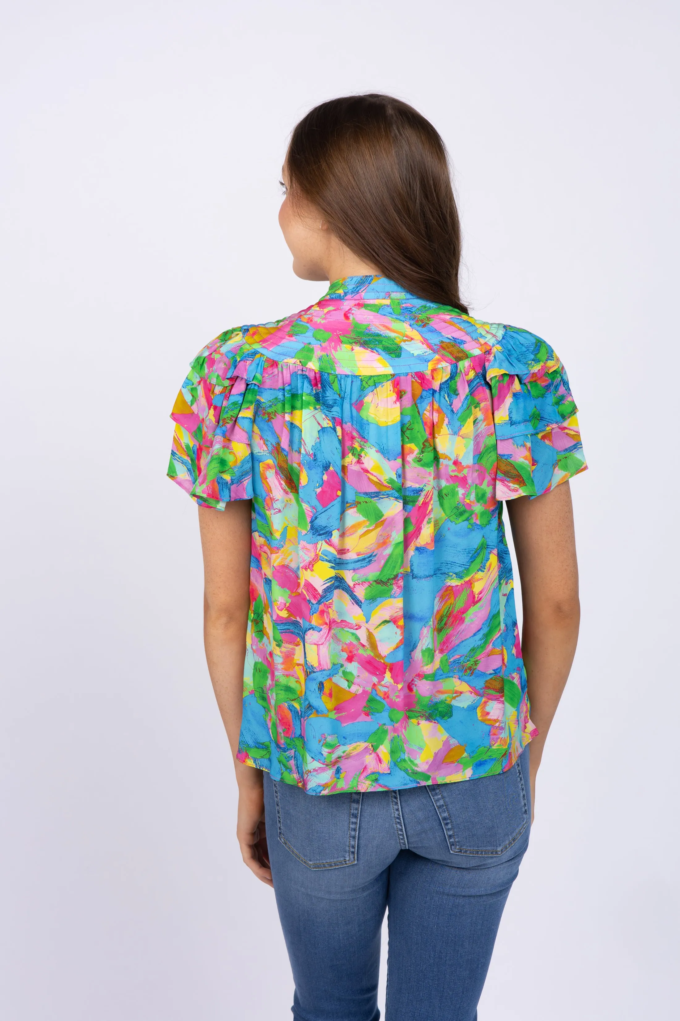 Gilner Farrar Dray Blouse in Brushstroke Floral