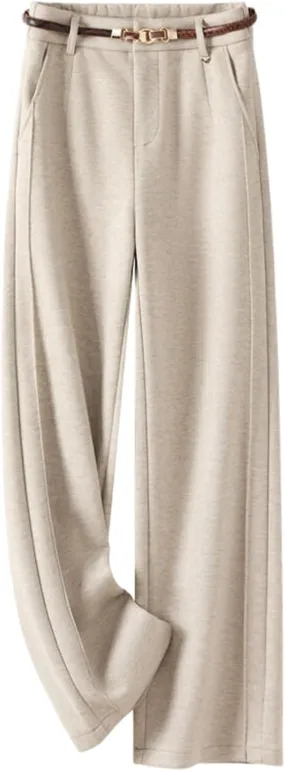 GUOYUXIAO High-Waist Wide-Leg Pants for Women,Autumn/Winter Thickened Woolen Casual Straight-Leg Trousers