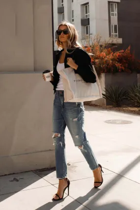Hollow Super High Rise Stretchy Distressed Mom Jeans